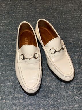 Gucci White Horsebit Loafers